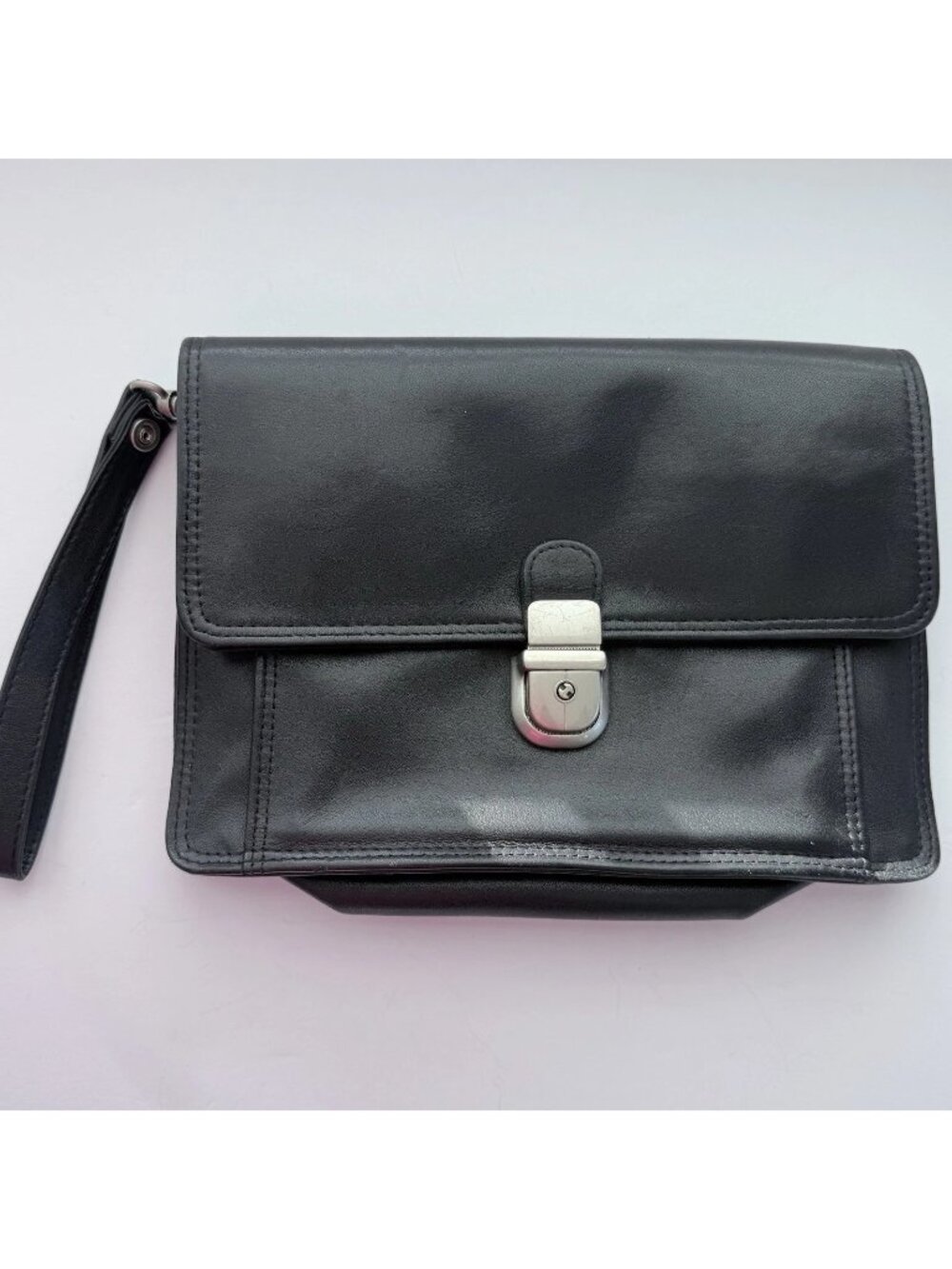 Vintage Studio Wilsons Leather Black Men’s Bag Wrist Strap Clutch Bag 8" x 9”